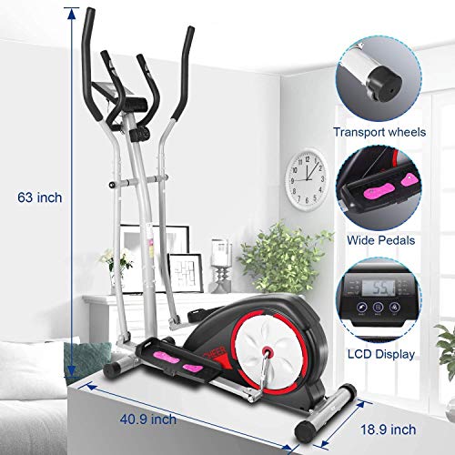 FUNMILY Elliptical Machine for Home Use, Cross Trainer with LCD Monitor & 8 Level Magnetic Resistance, LCD Monitor and Pulse Rate Grips, Heavy Duty Flywheel for Cardio Training Workout (Black)
