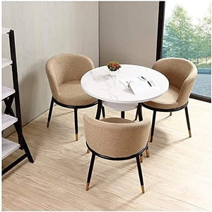 DARZYS Round Dining Table Set with 3 Cotton Linen Chairs - White-Kh