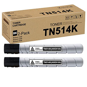 TN514K | A9E8130 TN-514 Toner Cartridge (Black,2 Pack) Replacement for Konica Minolta Bizhub C458 C558 C658 Toner Kit Printer