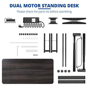 Dual Motor Electric Standing Desk Adjustable Height Stand Up Table 47.2inch Long Frame Home/Office Writing Workstation Stable Gaming Desk with Memory Controller, Black Wood Table Top and Frame