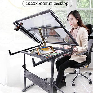 EESHHA Adjustable Drawing Table with Tempered Glass and Drawers