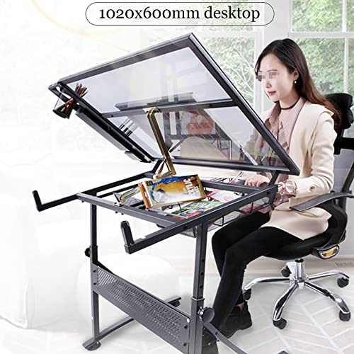 EESHHA Adjustable Drafting Table with Tempered Glass and Drawers
