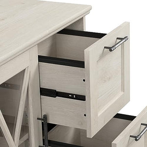 Bush Furniture Lennox Farmhouse 2 Drawer Lateral File Cabinet with Shelves | Linen White Oak