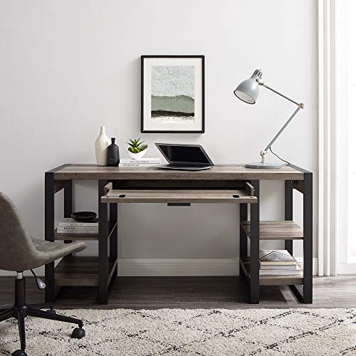 Walker Edison Industrial Wood Computer Writing 4 Storage Shelves and Gaming Gamer Command Center Workstation Desk Home Office, 60 Inch, Grey Wash