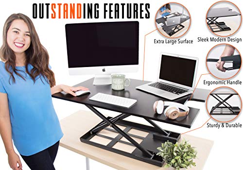 X-Elite Pro XL Standing Desk Converter | Instantly Convert Any Surface to a Stand up Desk | Extra Large Sit to Stand Desk Converter | Easily Fits 2 Monitors (36 inches | Black)