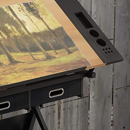 Lgan Drafting Table with Storage, Height Adjustable Tiltable Art Desk, Maple Panel Drawing Desk, for Work Study Painting Craft Table