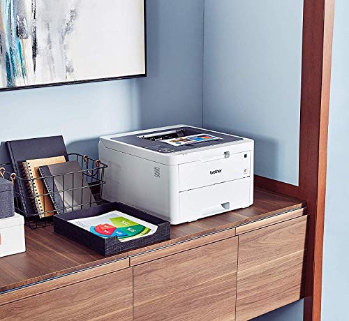 Brother HL-L3210CW Compact Digital Color Printer Providing Laser Printer Quality Results, Built-in Wireless, 250-sheet Paper Tray, 600 x 2400dpi, Compatible with Alexa, White-Bundle with Printer Cable