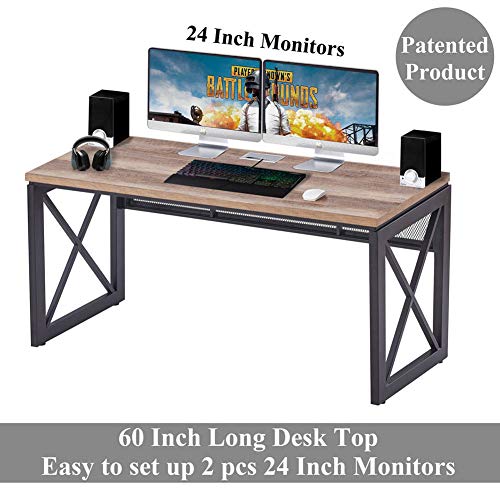 BON AUGURE Industrial Home Office Desks, Rustic Wood Computer Desk, Farmhouse Sturdy Metal Writing Desk (60 Inch, Vintage Oak)