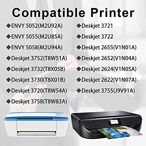 Remanufactured 6-Pack Compatible 65XL N9K04AN N9K03AN Ink Cartridge Replacement for HP Deskjet 2652 3720 2655 3722 Envy 5052 5055 Printer Ink Cartridge (3 Black & 3 Tri-Color)