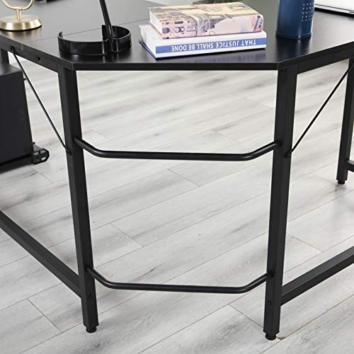 FYHJND L Shaped Computer Desk,L Corner Desk Wood & Steel Modern Writing Study Table Home Office Desk Large PC Laptop Workstation for Study Room Bedroom Living Room Office Room,Black,136×60×15.5cm