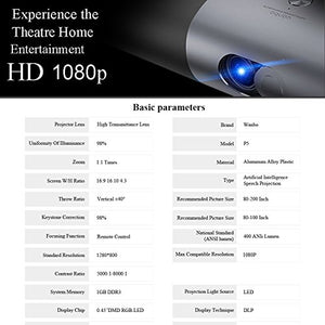 Portable Projector Home Theatre Projector 3D Full HD MovieWiFi&Bluetooth DLP Video Projector Support 1080P Built in Battery 15600mAh Android System