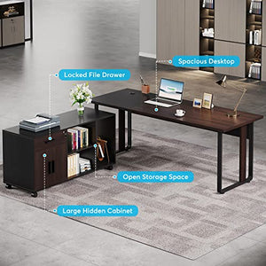 Tribesigns Large Executive Office Desk with Lateral File Cabinet, L Shaped Desk, Drawers, and Storage
