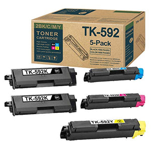 TK-592K 592C 592M 592Y Toner Cartridge Replacement for Kycoera Ecosys M6026cidn(1102PX2US00) P6026cdn (1102PT2US0) M6526cidn M6526cdn(1102PW2US0) Printer(2BK+1C+1M+1Y, 5-Pack).