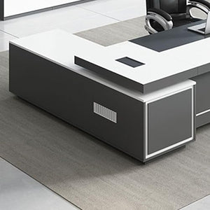 KWOKING Executive L-Shape Office Desk with Pedestal Base & Cable Management Grey - 71" L x 63" W