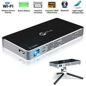 Mini Projector Portable Smart Video Android 7.1.2 Wireless and Wired Screen Mirroring for iOS/Android Smartphone 200 Ansi Lumens Dual WiFi 2.4G/5G Support Full HD 1080P Keystone Correction Bluetooth