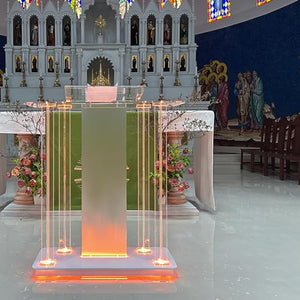 Wqzlyg Transparent Acrylic Church Pulpit with LED Lights, 46" Podium Stand