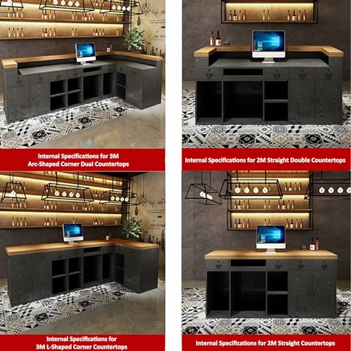 KAGUYASU Retro Corner Reception Desk Curved Bar Counter (Light Gray + Black, D137.8*W23.62*H39.37 inches)