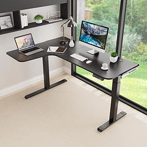 DESIGNA L Shaped Electric Standing Desk, 61inches Height Adjustable Corner Home Office Desk, Modern Workstation with Free Large Mouse Pad, Black