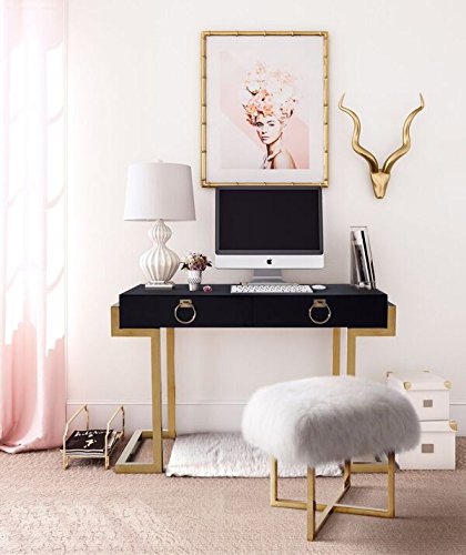 TOV Furniture The Majesty Collection Contemporary Style Bedroom Office Writing Desk, Black with Gold Accents