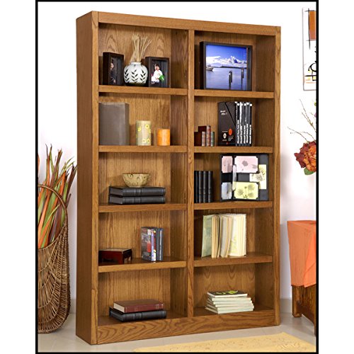 Wooden Bookshelves Double Wide 72" Bookcase Library Shelving 10 Shelves (Dry Oak)