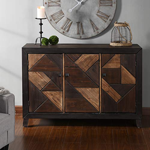 Collective Design Transitional Displaced Chevron Patterned 3-Door Espresso Finish Credenza