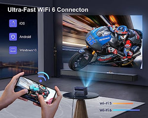 WiMiUS 4K Projector with Auto Focus/Keystone, WiFi 6, Bluetooth 5.2, FHD Native 1080P, P64 Outdoor Movie Proyector, 50% Zoom, Home Projector - iOS/Android/HDMI/TV Stick Compatible