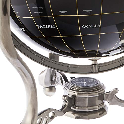 Unique Art 21-Inch Tall Black Onyx Ocean Table Top Gemstone World Globe with Silver Tripod