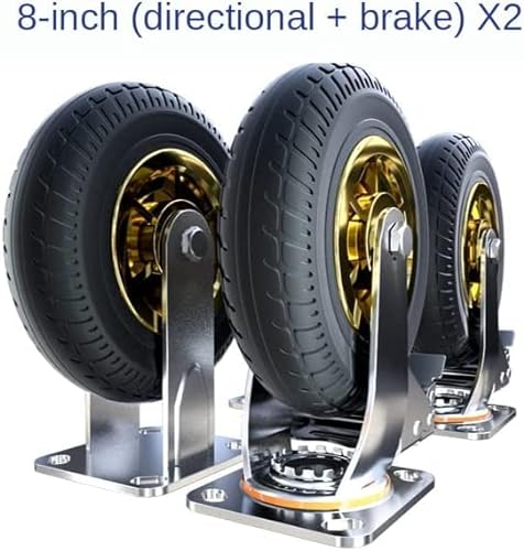 LIOONS 8 Inch Metal Chair Casters Swivel Rubber Wheels with Brake - Heavy Duty Trolley Chair Wheels