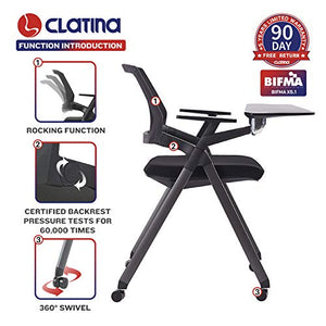 CLATINA Mesh Tablet Arm Chair with Caster Wheels - Black 4 Pack