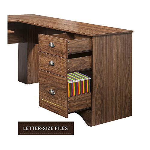 Thaweesuk Shop New Walnut Executive L Shaped Office Desk Furniture Corner Computer Shape Workstation Home Sturdy MDF Board with Glossy Veneer 66" L x 66" W x 30.3" H of Set