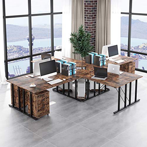 Tribesigns 83 Inch Industrial L-Shaped Desk with File Cabinet Letter Size, Large L Shapes Computer Desk Reversible Study Table Workstation for Home Office with Storage Drawers, Rustic Brown