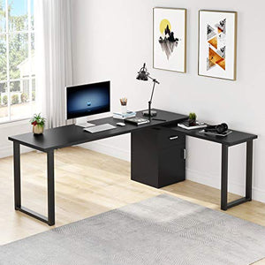 Tribesigns L-Shaped Computer Desk with Storage Cabinet, 55 Inch Large Rotating Corner Office Desk with Drawer, Modern Writing Study Executive Workstation Table for Home Office (Black)