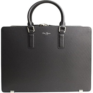 Dom Teporna Italy Carbon Genuine Leather Briefcase for Men Business Bag Water Resistant - Black