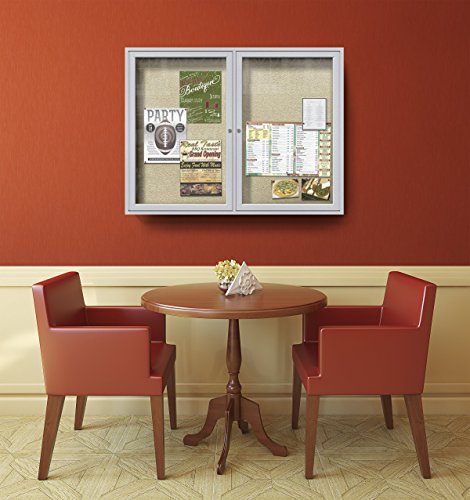 Ghent 36"x60"  2-Door Outdoor Enclosed Vinyl Bulletin Board, Shatter Resistant, with Lock, Satin Aluminum Frame - Caramel (PA23660VX-181), Made in the USA