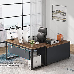 Tribesigns L-Shaped Computer Desk with 47 Inch File Cabinet Set, Large Computer Office Desk Table with Storage Shelves, Industrial Business Furniture with Printer Filing Stand for Home Office