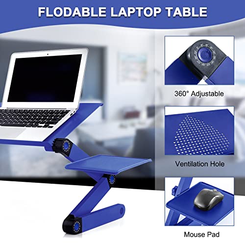 FKSDHDG Laptop Desk for Bed Cozy Aluminum Lap Workstation Stand with 2 Fan Mouse Pad Foldable Book Stand Notebook Tablet Blue