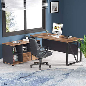 Tribesigns L-Shaped Computer Desk, 55 inches Executive Desk with lateral File Cabinet, Gaming Desk Business Furniture with Drawers and Storage Shelves, Rustic Home Office Table