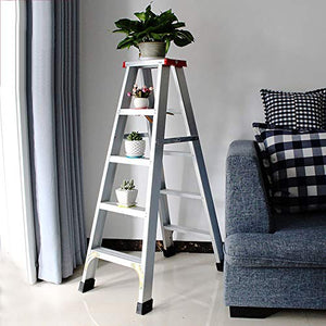 QDY Silver Aluminum Folding Ladder 4 Steps Stool with Anti-Slip Pedal