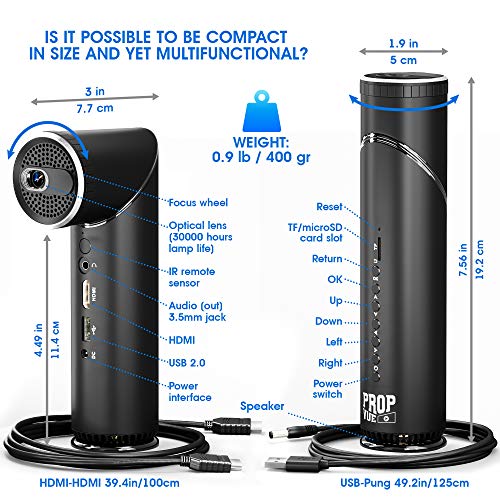 Portable Smart Projector with Speaker, Bluetooth, WiFi, HDMI, USB, 100 ANSI lm - Wireless Video DLP Mini Projector - Pico Pocket Movie Projector for Outdoor and Home Theater, Tripod & Bag