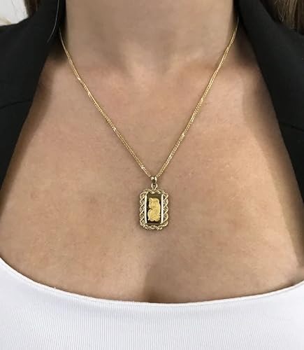 IROLD Solid 14K Yellow Gold Rope Design Coin Frame Necklace 1-2.5-5 Gram, 22 Inches
