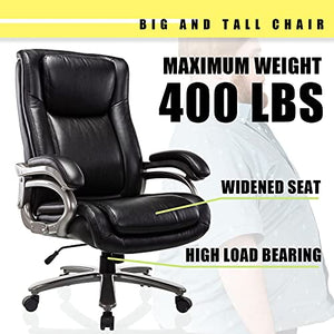 ICOMOCH Big & Tall 400lb Office Chair - High Back Executive Computer Chair, Heavy Duty Metal Base, Adjustable Tilt Angle, Bonded Leather, Ergonomic Design - Black