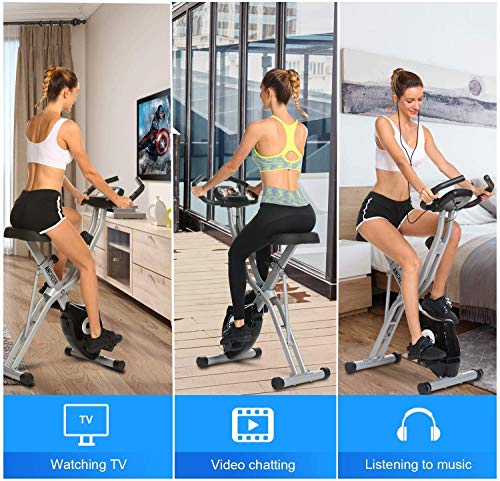 ANCHEER Folding Exercise Bike, Magnetic Indoor Cycling Bike Fitness Stationary Bike with App Connection, LCD Display and Heart Monitor - Perfect Home Exercise Device for Cardio