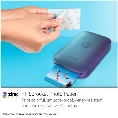 HP Sprocket Portable Photo Printer, Print Social Media Photos on 2x3" Sticky-Backed Paper - Blue (Z9L26A)