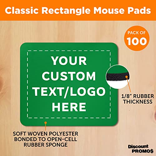 100 Rectangle Mouse Pads Pack - Customizable Text, Logo - 1/8" Rubber, Economical - Green