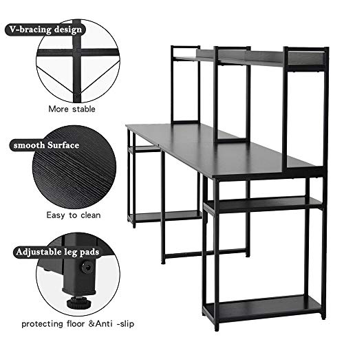 Two Person Computer Desk with Storage and Shelf, 94 Inches Space Saving Double Computer Workstation Desk for Home Office - Black