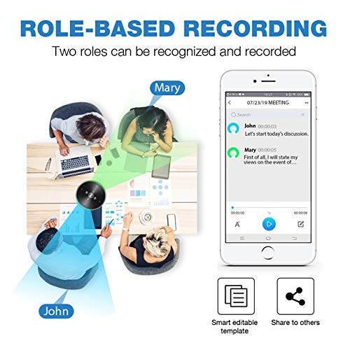 AI Voice-to-Text Speakerphone- eMeet Note N1 Smart WiFi/Bluetooth Speakerphone Conference Speaker Role-Based & Directional Recording 4 omnidirectional Microphones 360° Voice Pickup, skype Speakerphone