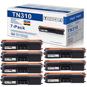 7-Pack(4BK+1C+1M+1Y) TN310BK TN310C TN310M TN310Y Toner Cartridge Replacement for Brother TN310 TN-310 to use with HL-4150CDN HL-4140CW HL-4570CDW HL-4570CDWT MFC-9640CDN MFC-9970CDW Series Printer