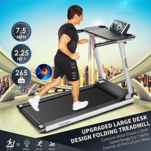 FUNMILY Treadmill for Home BM01, Folding Treadmills with Desk and Bluetooth Speaker, Portable Electric Treadmill Machine for Running Walking Jogging Workout, 265 LBS Weight Capacity