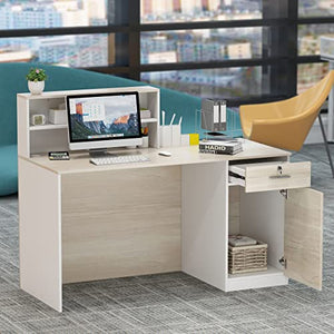 AGOTENI Reception Desk with Lockable Drawer & Open Shelf, Oak