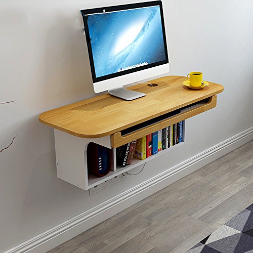 Tables ZR- Wall-Mounted Computer Desk, Home Office Desk Workstation, with 1 Drawer and 2 Open Compartments,Wall-Mounted Drop-Leaf Wood Color Furniture